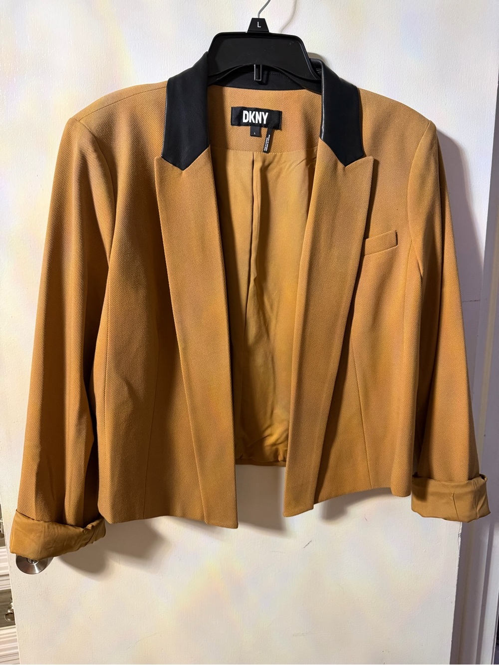 DKNY Cropped Mustard Blazer with Black Collar